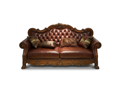 Leather sofa baroque style rococo leather sofa couch upholstery seat 3-seater