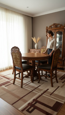 Round dining room + 4 chair set decoration ensemble round table wood tables
