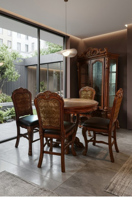 Round dining room + 4 chair set decoration ensemble round table wood tables