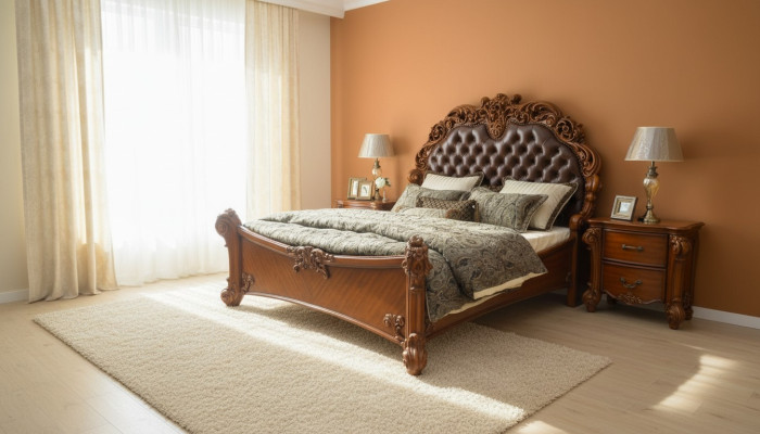 Bedroom set bed + 2x nightstand Chesterfield wood leather beds upholstery