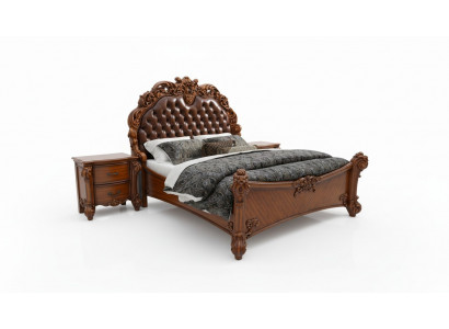 Bedroom set bed + 2x nightstand Chesterfield wood leather beds upholstery