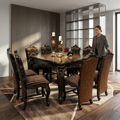 Classic Table Dining Table Wood Dining Room Set 8x Chair Set Chairs
