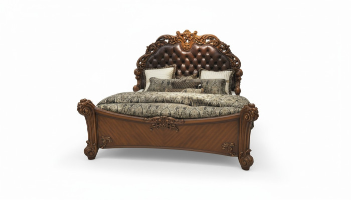 Classic bed baroque rococo chesterfield style double leather hotel antique