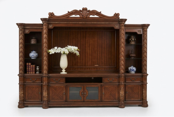 Television Wall Classic Living Room Wall Real Handcrafted Wood Display Cabinet Shelf