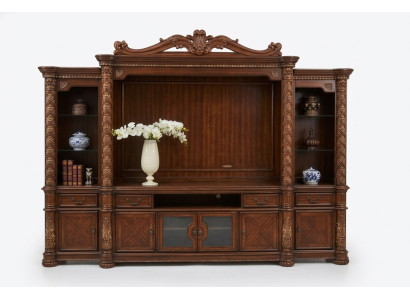 Television Wall Classic Living Room Wall Real Handcrafted Wood Display Cabinet Shelf