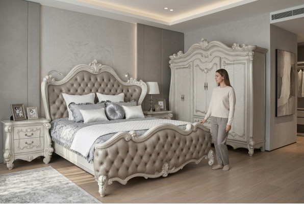 Bed + 2x Nightstands 3-piece Bedroom Set Luxury Designer Bedroom