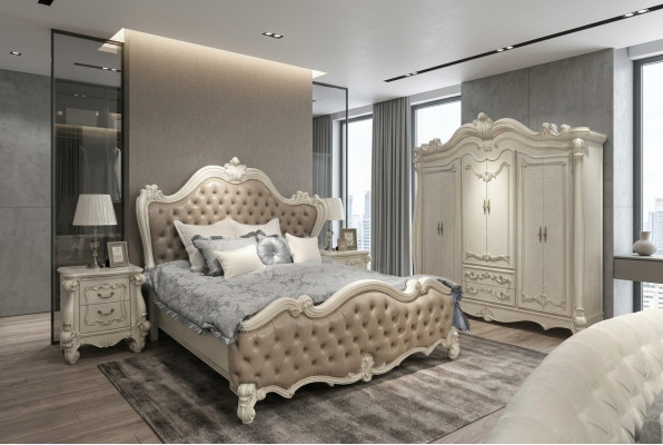 Bed + 2x Nightstands 3-piece Bedroom Set Luxury Designer Bedroom