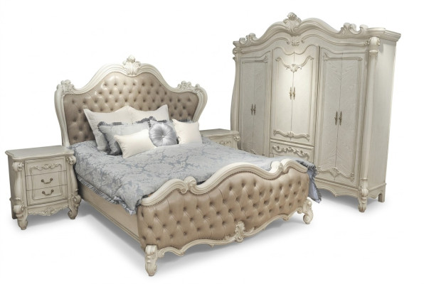 Bed + 2x Nightstands 3-piece Bedroom Set Luxury Designer Bedroom