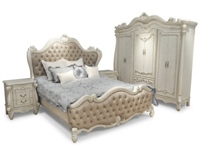 Bed + 2x Nightstands 3-piece Bedroom Set Luxury Designer Bedroom