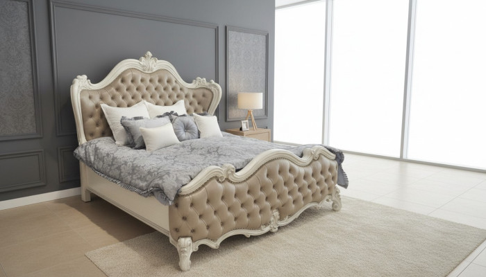Luxury Classic Bedroom 4pcs. Bed Nightstands Wardrobe
