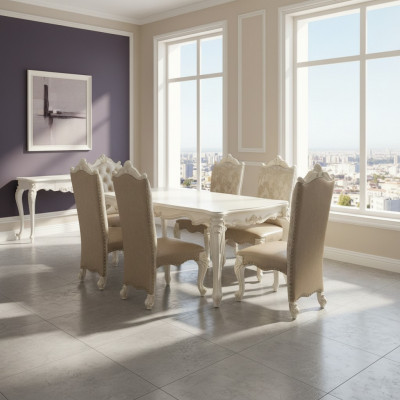 Dining Room Set Baroque-Rococo Dining Table x6 Chesterfield Leather Chairs
