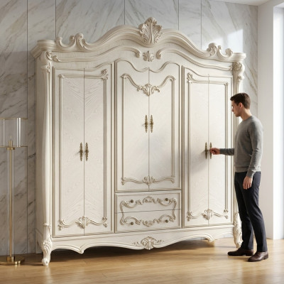 Classic antique style wardrobe cabinet wood closet bedroom baroque