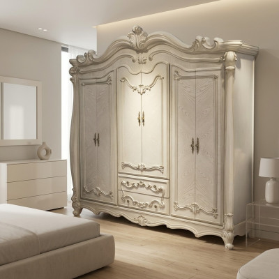 Classic antique style wardrobe cabinet wood closet bedroom baroque