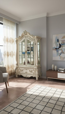 Sideboard Luxury Display Cabinet Glass Cupboard Antique Style Baroque Rococo