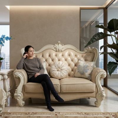 Luxury 2-seater couch, upholstered sofa, leather couches set, Chesterfield Baroque.