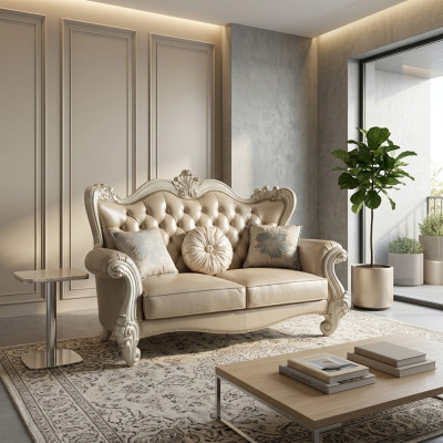 Luxury 2-seater couch, upholstered sofa, leather couches set, Chesterfield Baroque.