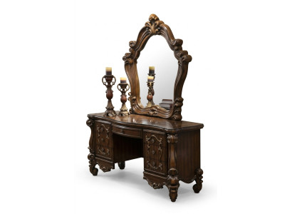 Carved Baroque Furniture Dressing Table Stool Mirror Bedroom Dresser 3-piece Set
