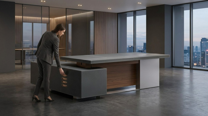 Design office furniture setup desk corner table boss leather wood