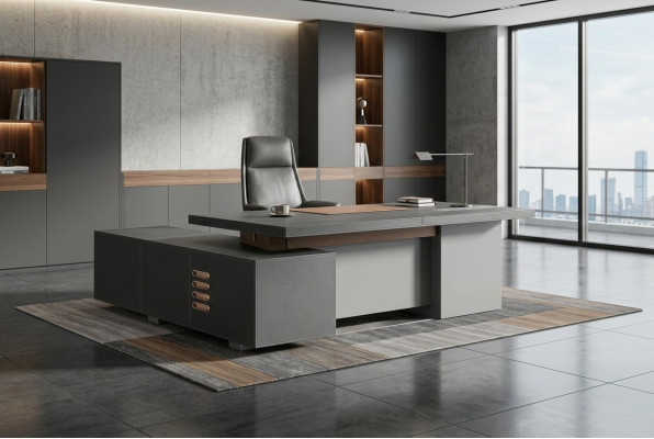 Design office furniture setup desk corner table boss leather wood