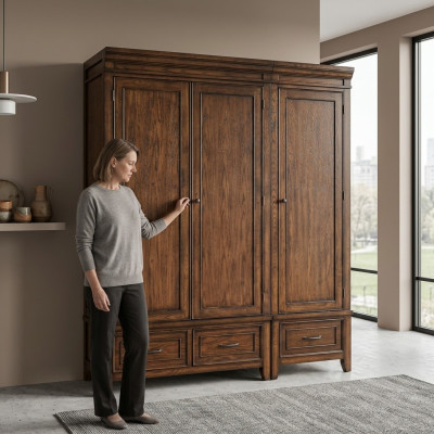 Wardrobe, 2x Clothes Wardrobe, Wooden Wardrobe, Solid Brown Wood, Cabinets, Bedroom
