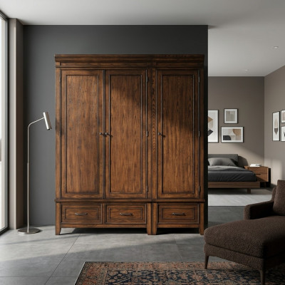 Wardrobe, 2x Clothes Wardrobe, Wooden Wardrobe, Solid Brown Wood, Cabinets, Bedroom