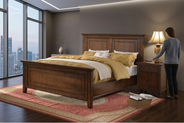 Bedroom 3 pcs. Nightstand Set Design Luxury Bed Wood Double Bed New
