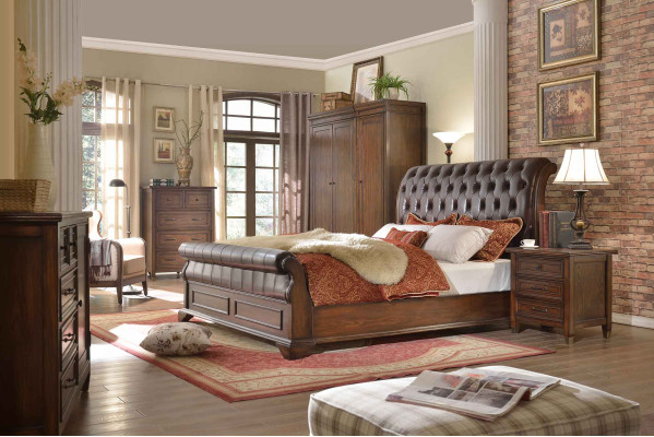 Chesterfield Bett Leather Upholstered Double Beds Designer Bed 180 x 200cm Baroque