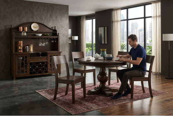 Design round table with 4 chairs dining room seating round tables set wood 5-piece set
