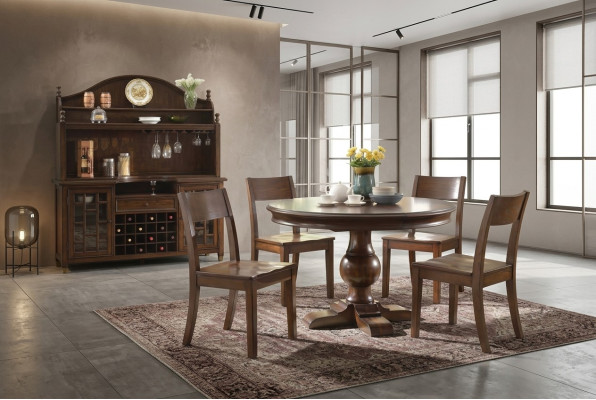 Design round table with 4 chairs dining room seating round tables set wood 5-piece set