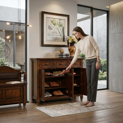 Shoe cabinet 3 compartments shoe rack shelf brown shoe tilting cabinet shoe chest of drawers chest of drawers