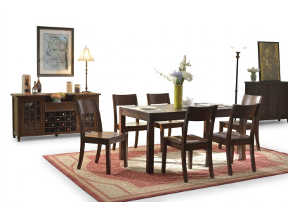 Dining table with 6 chairs, wine cabinet, 8-piece dining room set group suite table
