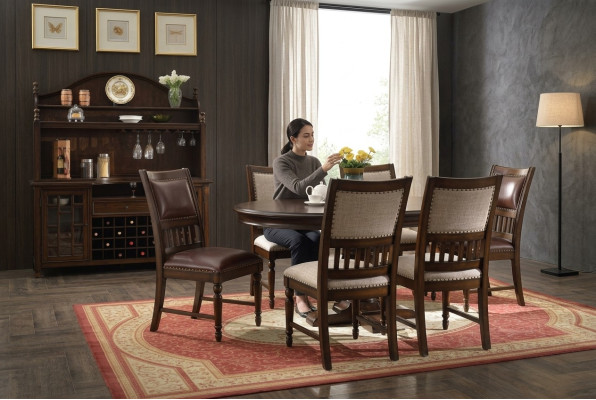 Wooden designer dining set for living room table 6x chair set cushioned 7pc