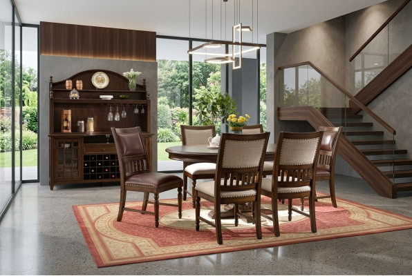 Wooden designer dining set for living room table 6x chair set cushioned 7pc
