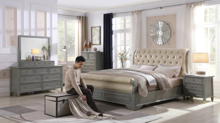 Bed Cushion Design Luxury Wood Double Hotel Beds Bedroom Leather Gray