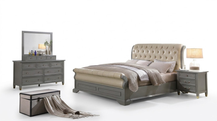 Bed Cushion Design Luxury Wood Double Hotel Beds Bedroom Leather Gray