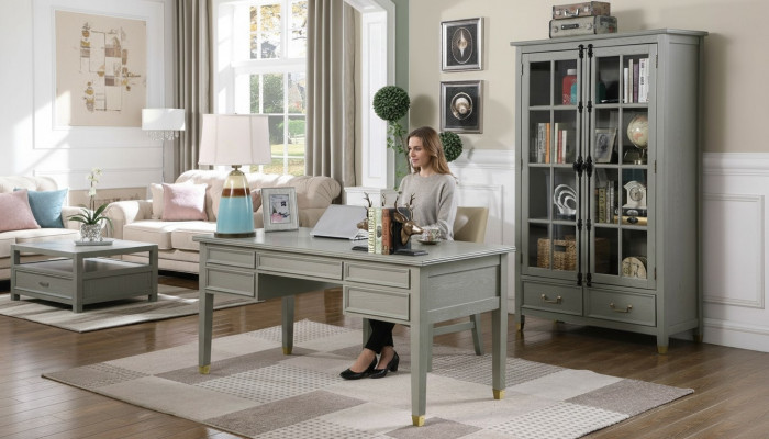 Office set furnishings country house desk chair filing cabinet shelf table 3-piece.