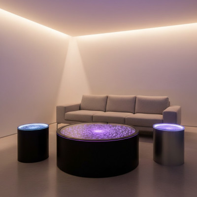 Side table LED round water wall bar counter shelf furniture illuminated