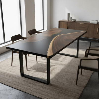 Luxury River Table Epoxy Resin Dining Table Solid Wood Tables 150x80 cm Real