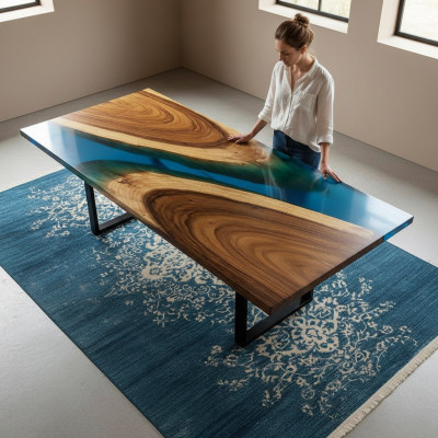 Luxury Furniture Dining Table River Solid Wood Epoxy Resin River Table