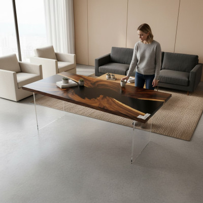 Epoxy Resin Dining Table Real Wood Solid Furniture Waterfall Epoxy Table