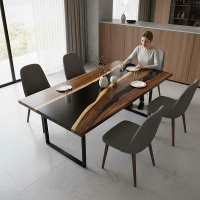 Table Dining Table Tables Epoxy Resin Epoxy Real Wood Massive Design