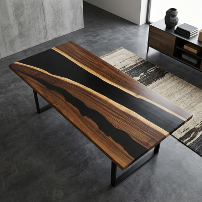 Table Dining Table Tables Epoxy Resin Epoxy Real Wood Massive Design