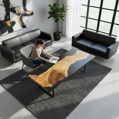 Table Epoxy Resin Dining Table Real Wood Solid Furniture Waterfall Epoxy
