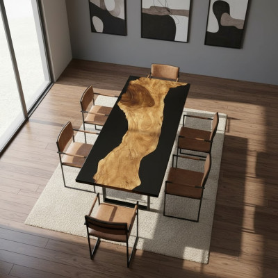 Table Epoxy Resin Dining Table Real Wood Solid Furniture Waterfall Epoxy