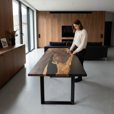 Epoxy resin dining table conference table real wood solid furniture casting resin