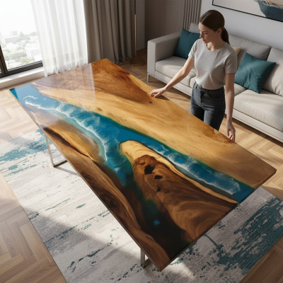 Dining table sea water river real wood river table 161x81 tables
