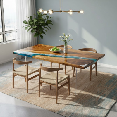 Dining Table River Table Real Wood Solid Epoxy Resin Tables 161x81 New