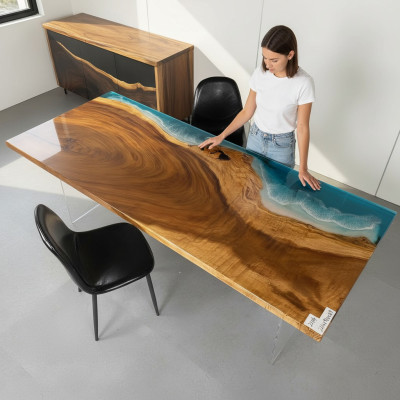 Epoxy Resin Dining Table River Table Real Solid Wood Tables 221x91
