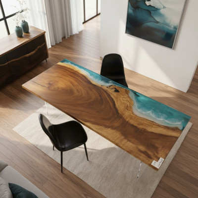 Epoxy Resin Dining Table River Table Real Solid Wood Tables 221x91