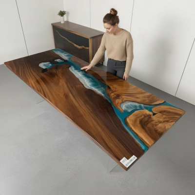 Epoxy Resin River Table Real Solid Wood Blue Water Tables Epoxy